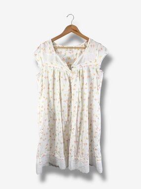 Eileen West Floral Nightgown Size M White Lace Trim Cap Sleeve Butterfly Print